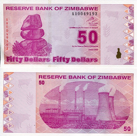 Zimbabwe 50 Dollars Pick Number: 96 aUNC (does not lay flat) Banknote