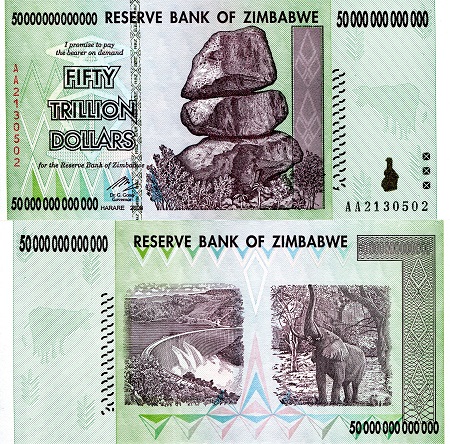 Zimbabwe 50 Trillion Dollars Pick Number: 90 UNC Banknote
