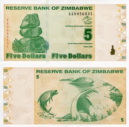 Zimbabwe 5 Dollars Pick Number: 93 aUNC Banknote