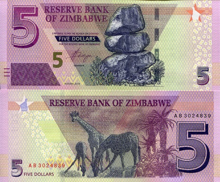 Zimbabwe 5 Dollars Pick Number: New UNC Banknote