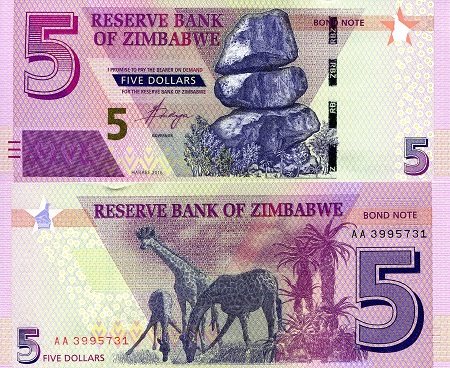 Zimbabwe 5 Dollars Pick Number: 100a UNC Banknote