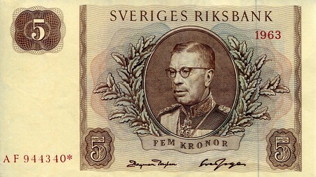 Sweden 5 Kronor Pick Number: 50r XF/VF+ (see large scan) Banknote