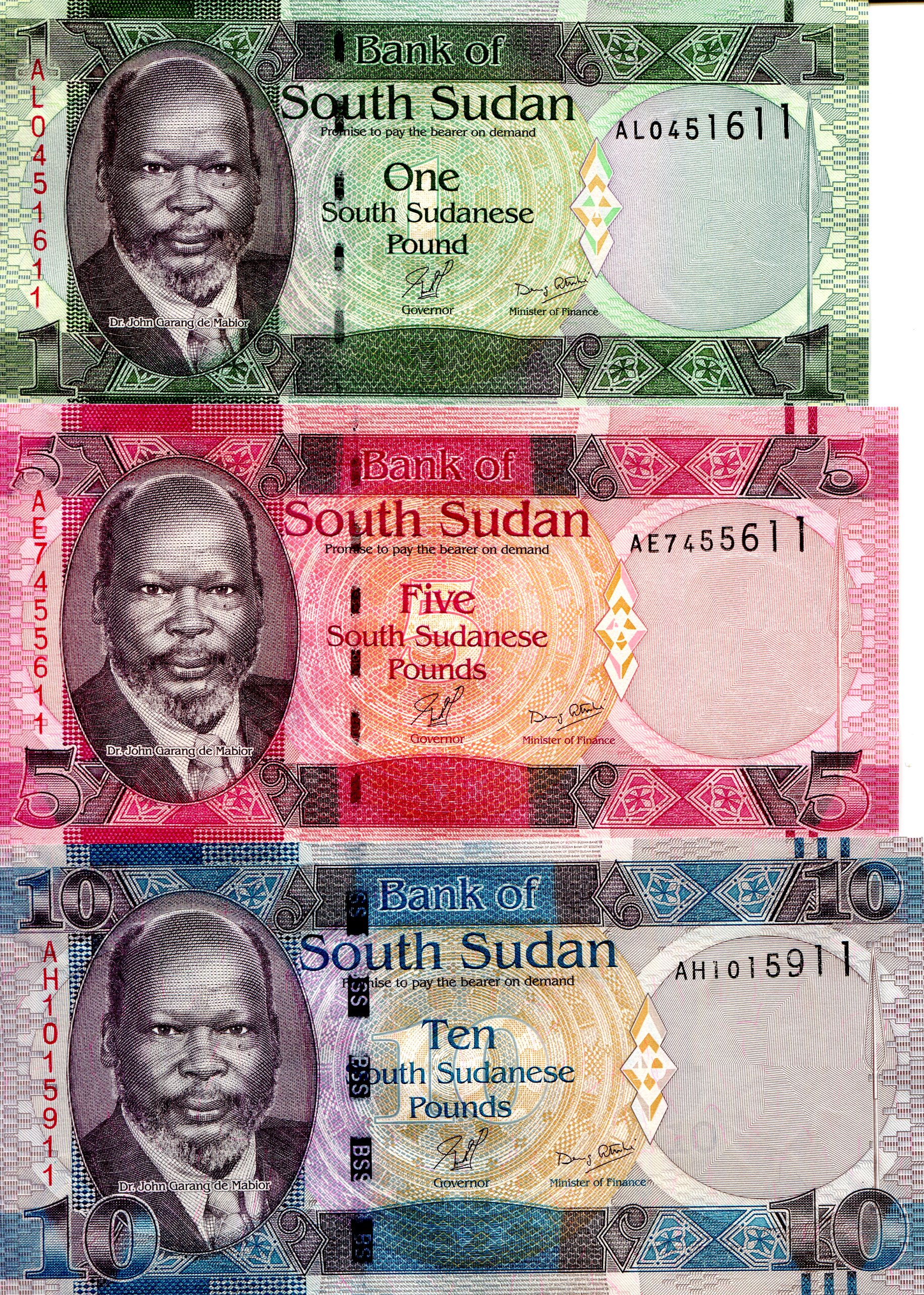 South Sudan 1-10 Pound UNC pick #: 5,6, & 7