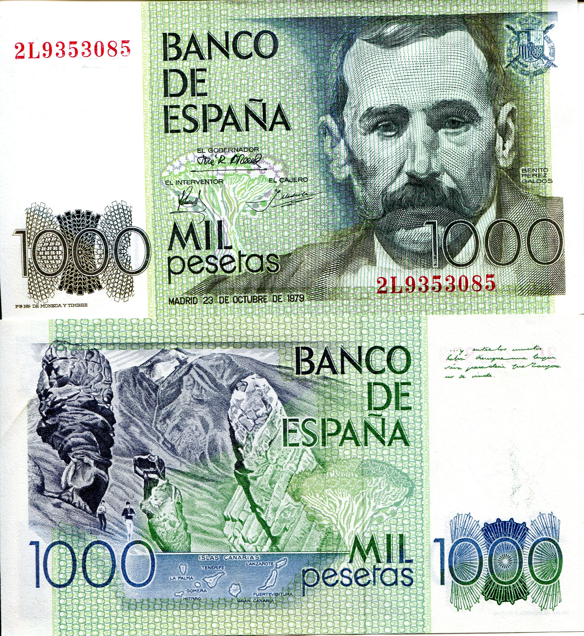 Spain 1000 Pesetas aUNC/XF pick #: 158