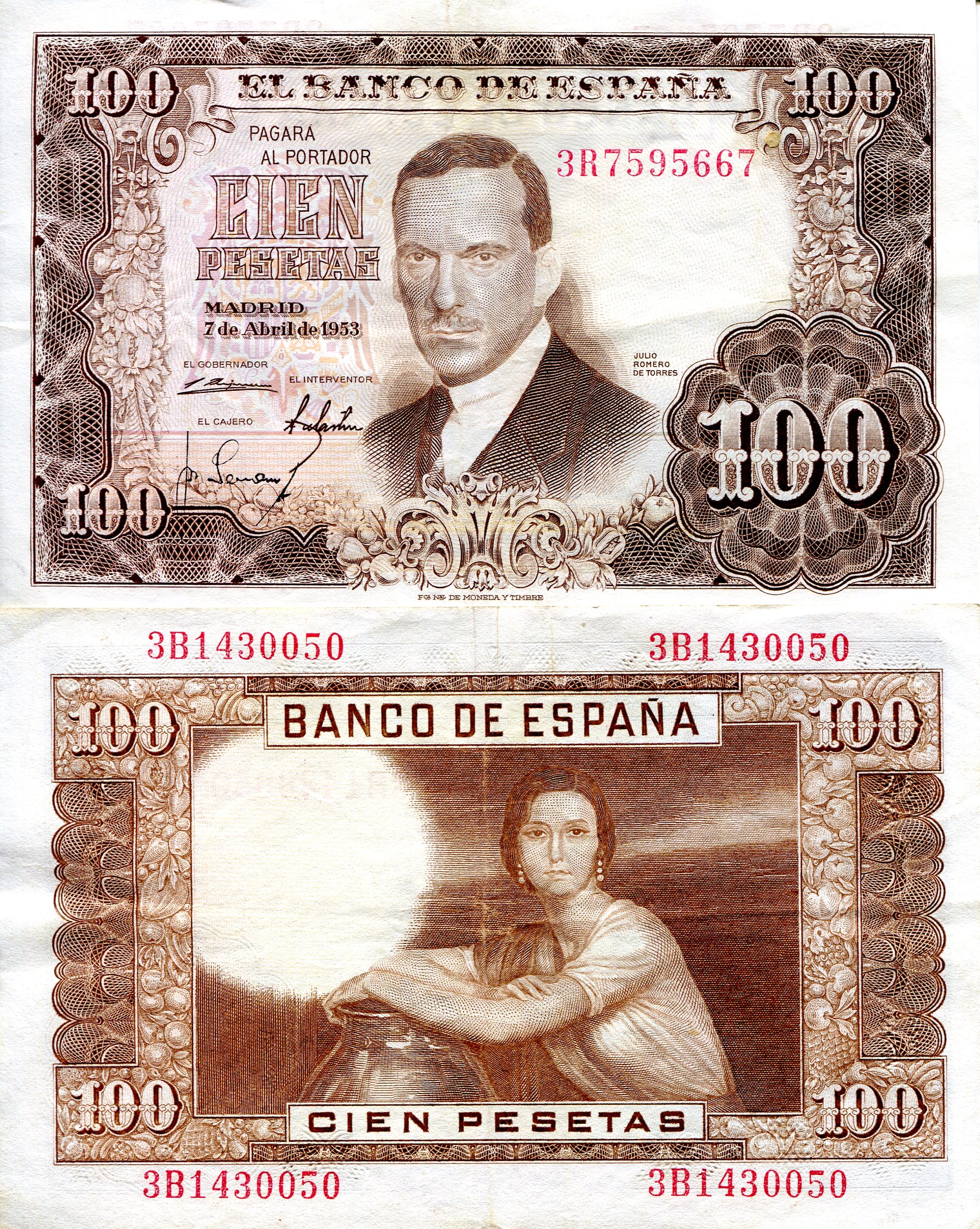 Spain 100 Pesetas VF (see large scan) pick #: 145