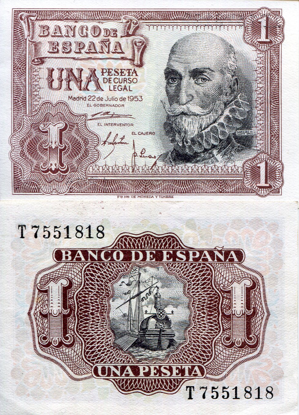Spain 1 Peseta UNC pick #: 144