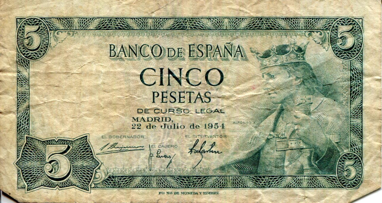 Spain 5 Pesetas VG (See large scan) pick #: 146a