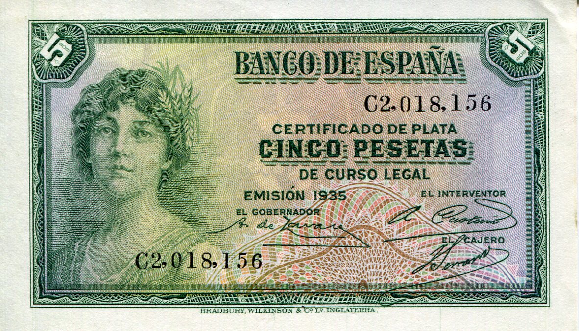 Spain 5 Pesetas XF (see Scan) pick #: 85