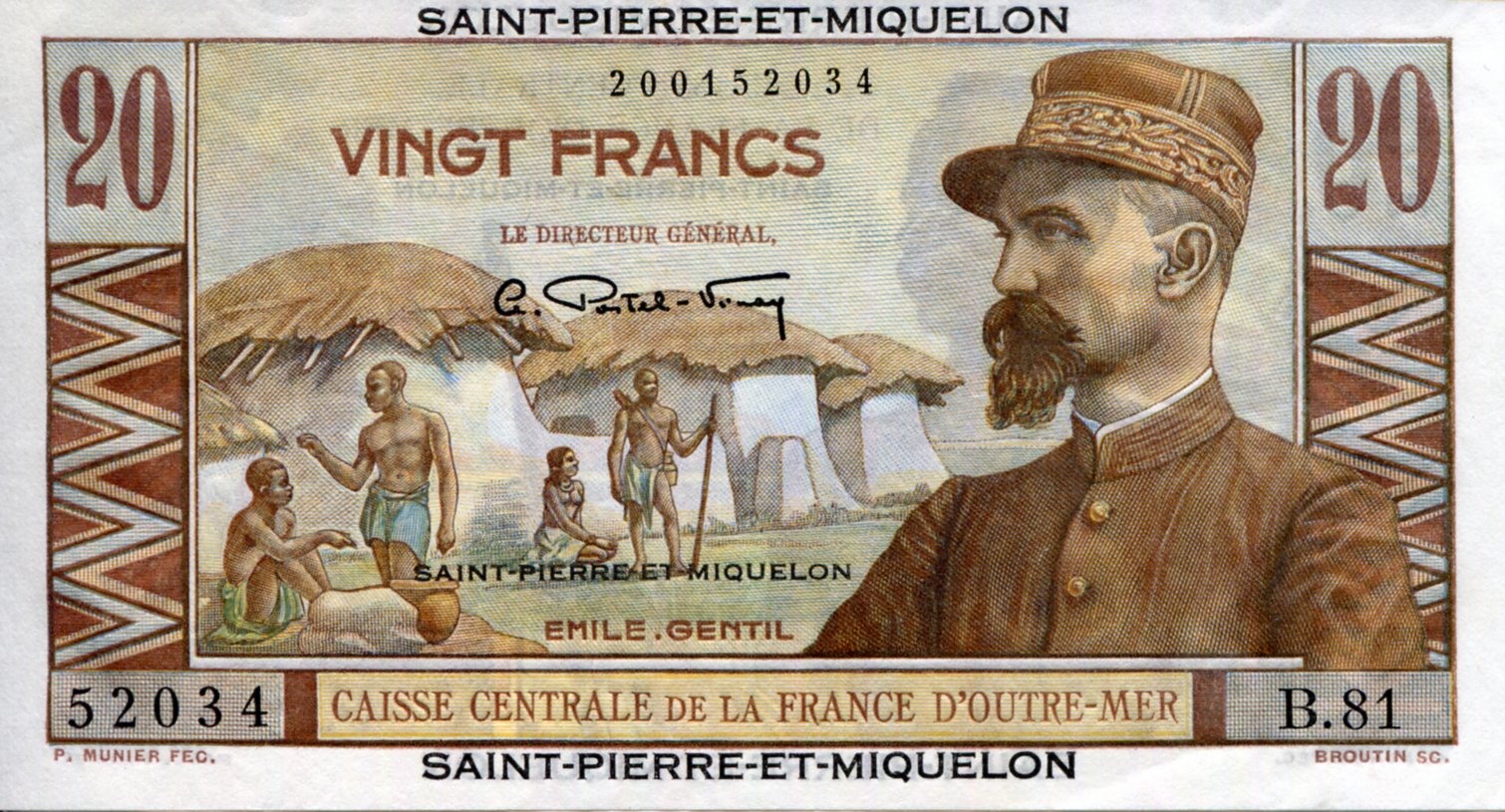 Saint Pierre and Miquelon 20 Francs aUNC (small corner issue) pick #: 24a