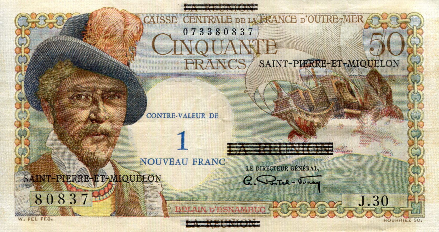 Saint Pierre and Miquelon 50 Francs VF (See large scan) Pin Holes pick #: 21a