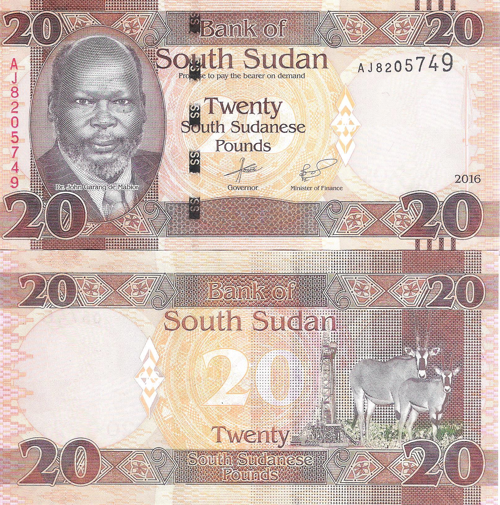 South Sudan 20 Pounds UNC pick #: 13b
