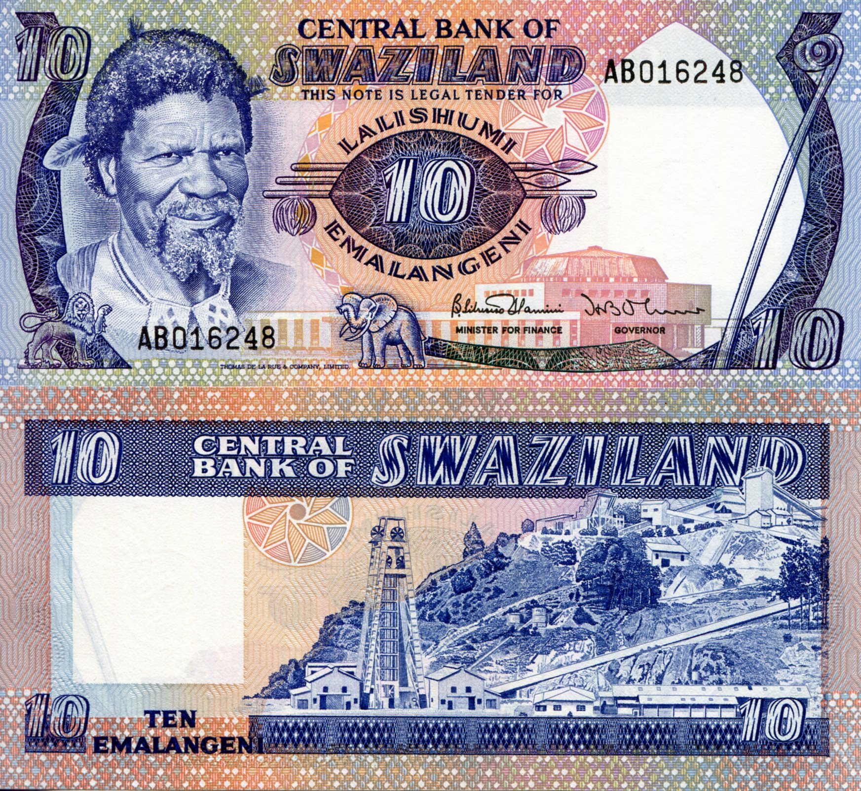 Swaziland  10 Emalangeni UNC pick #: 10c