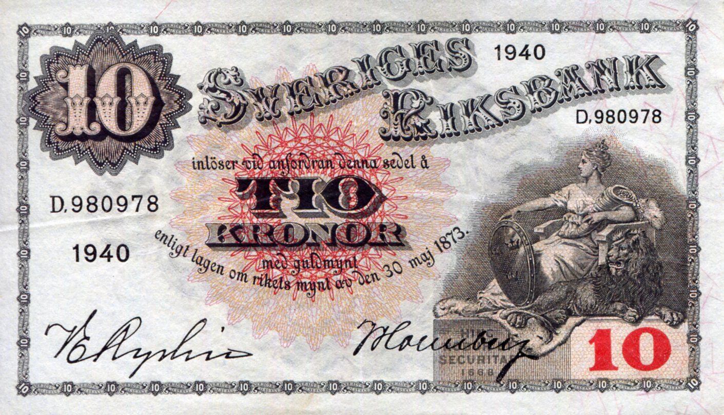 Sweden 10 Kronor VF+ (see large scan) pick #: 34w