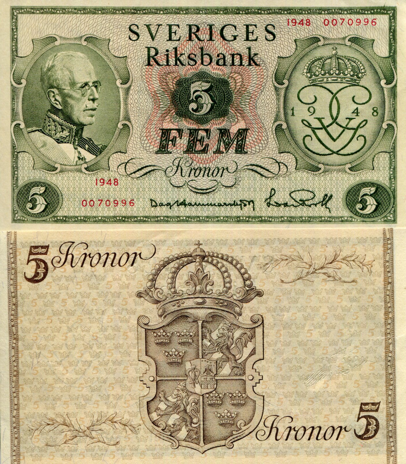 Sweden 5 Kronor aUNC/XF (see large scan) pick #: 41a