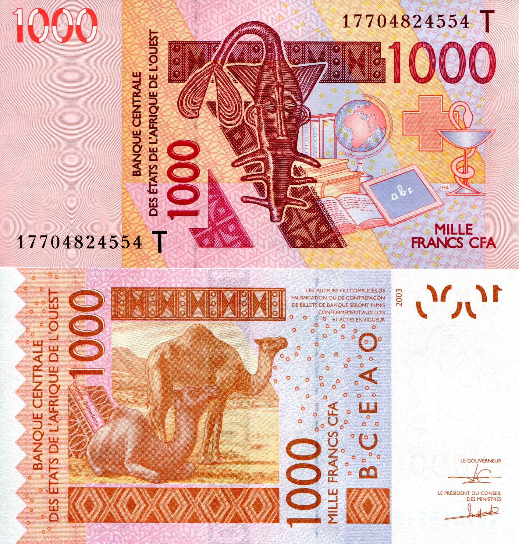 Togo 1,000 Francs UNC pick #: 815T (New)