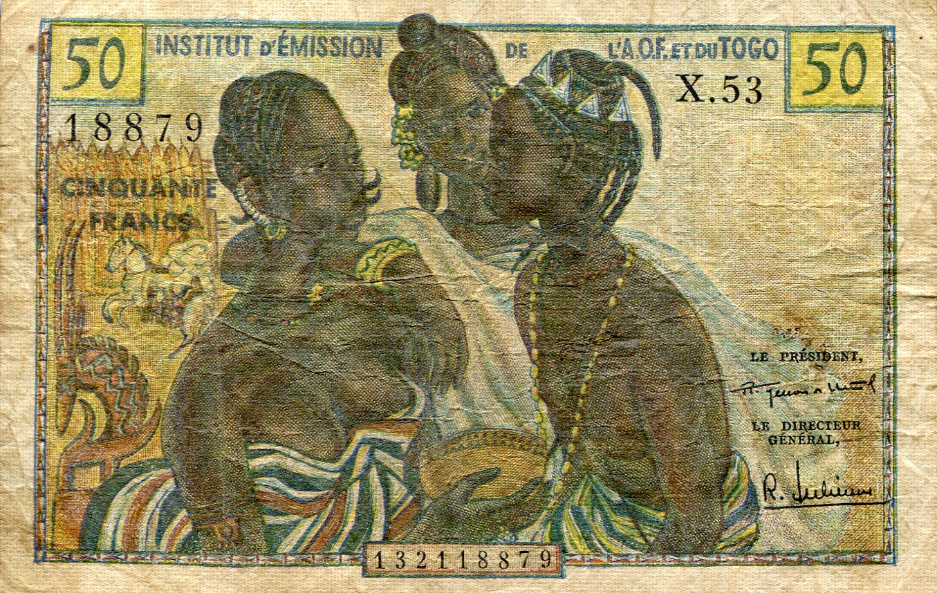 French West Africa  50 Francs F/VG+ (see large scan) pick #: 44a