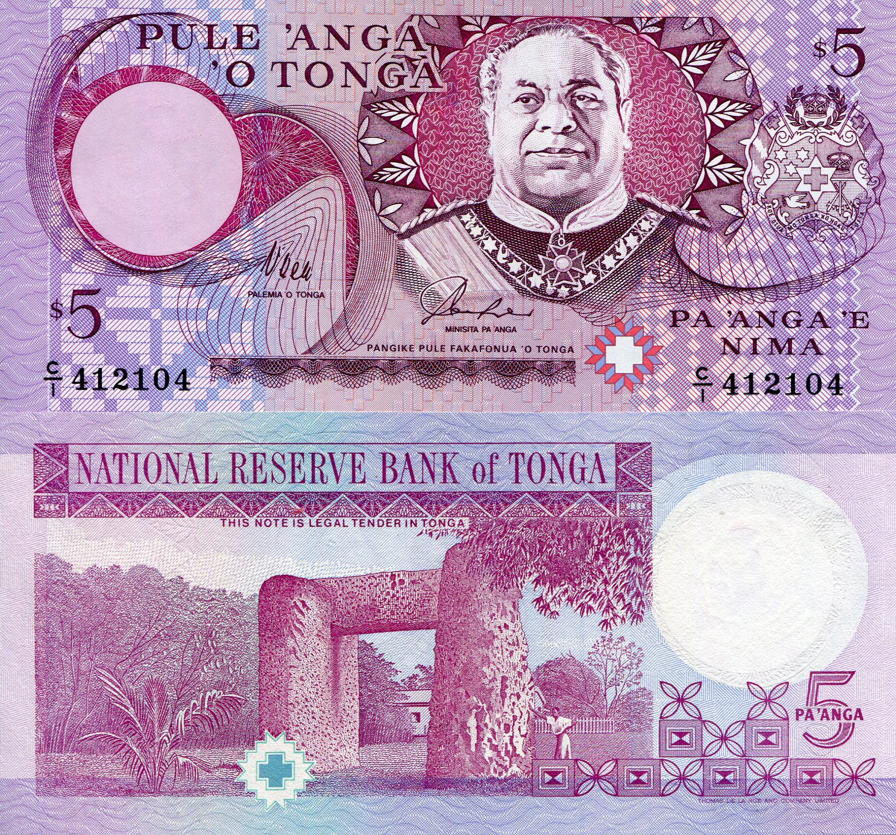 Tonga 5 Pa'anga UNC pick #: 33a
