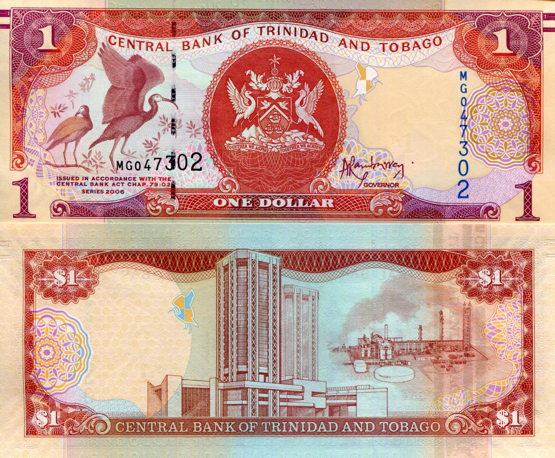 Trinidad and Tobago 1 Dollar UNC pick #: 46Aa