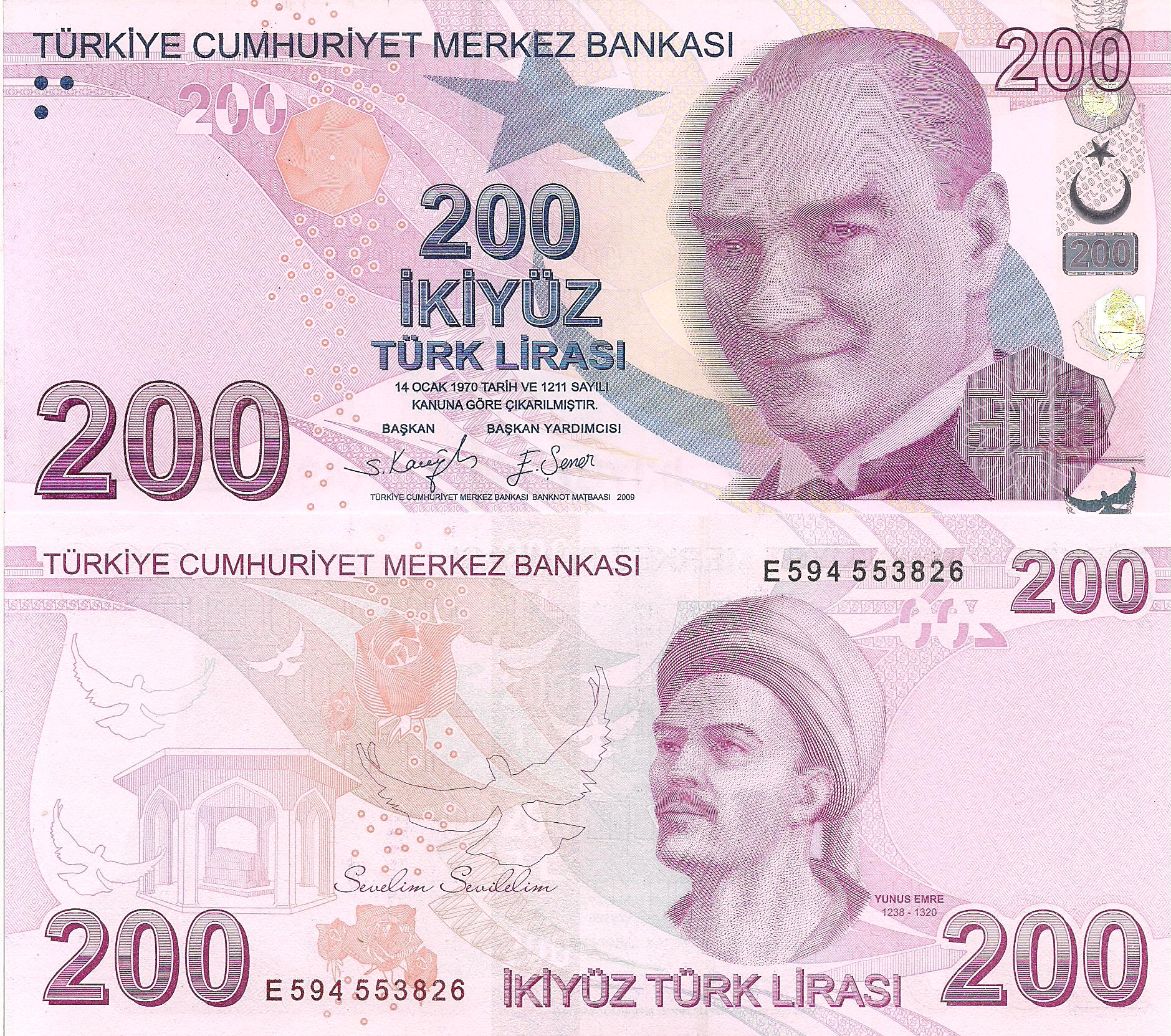 Turkey 200 Lira UNC pick #: 227e