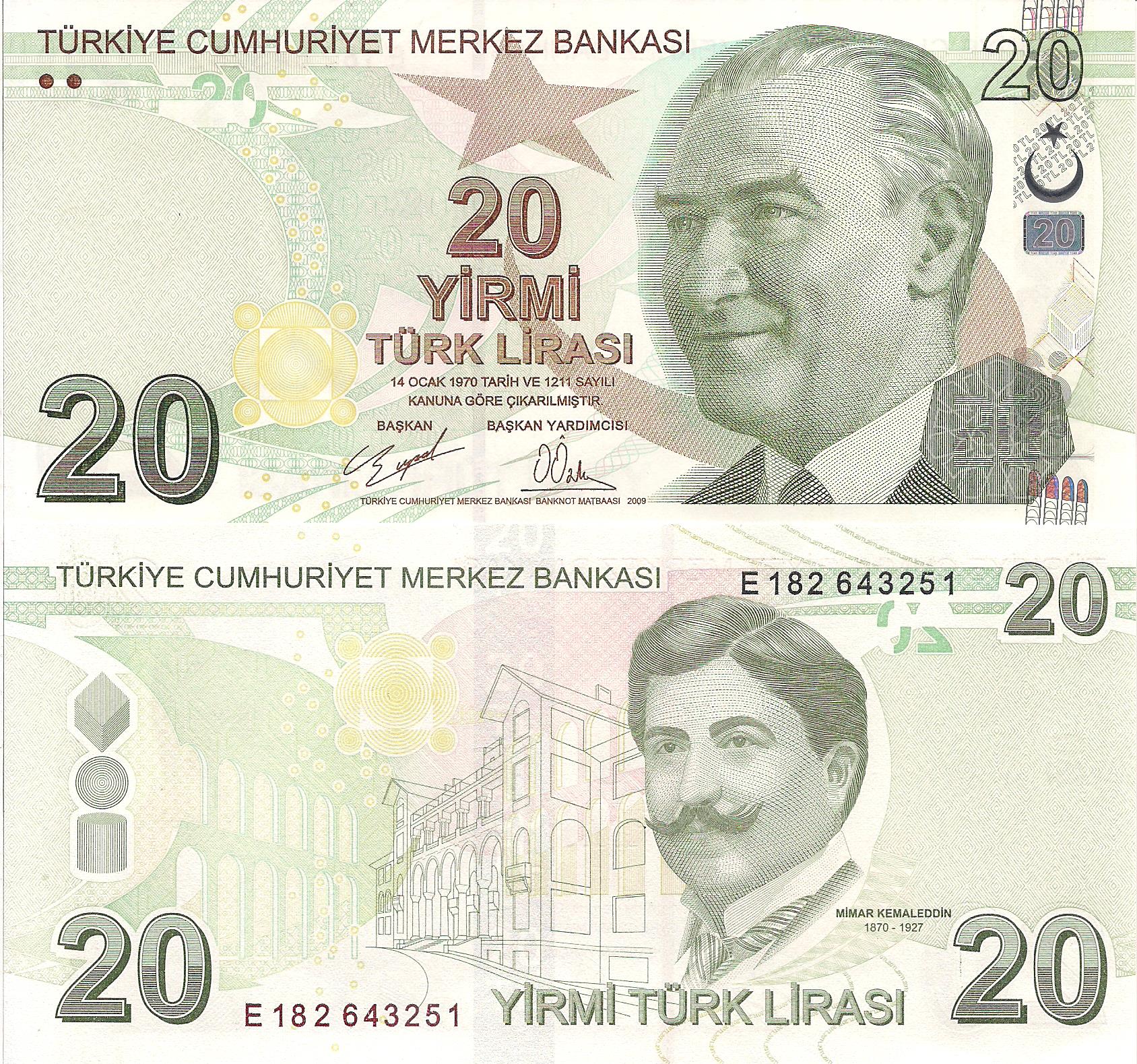 Turkey 20 Lira UNC pick #: 224d
