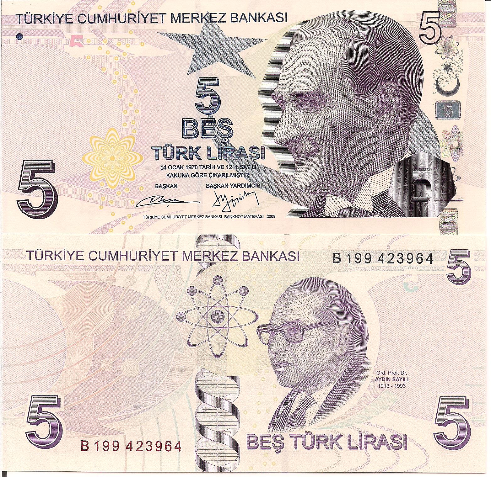 Turkey 5 Lirasi UNC pick #: 222b