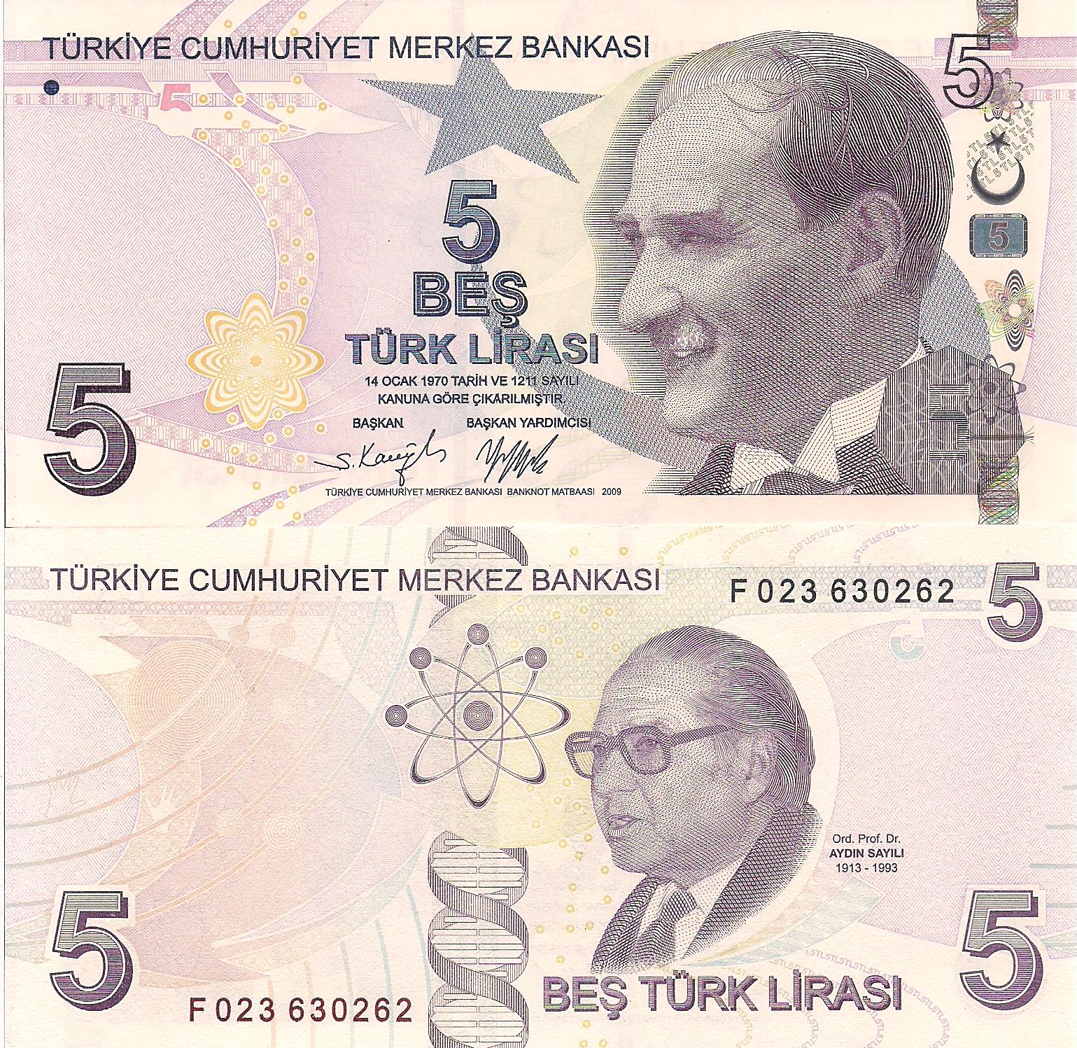 Turkey 5 Lirasi UNC pick #: 222Be