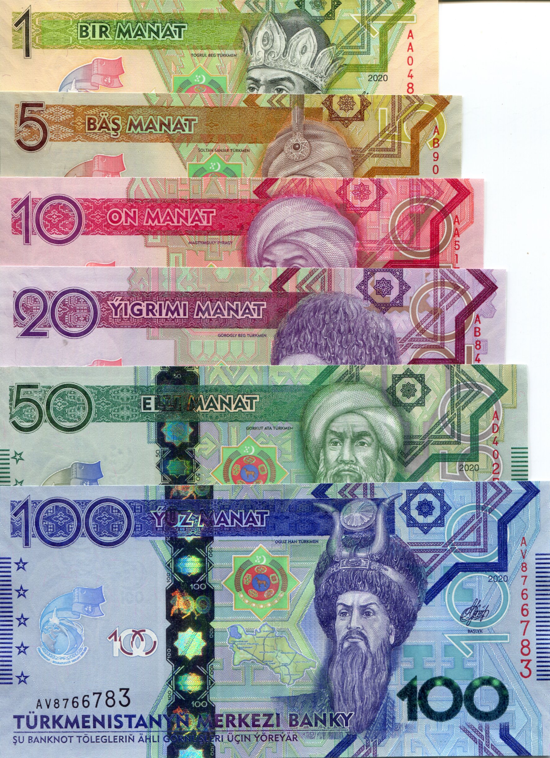 Turkmenistan  1-100 Manat UNC pick #: New