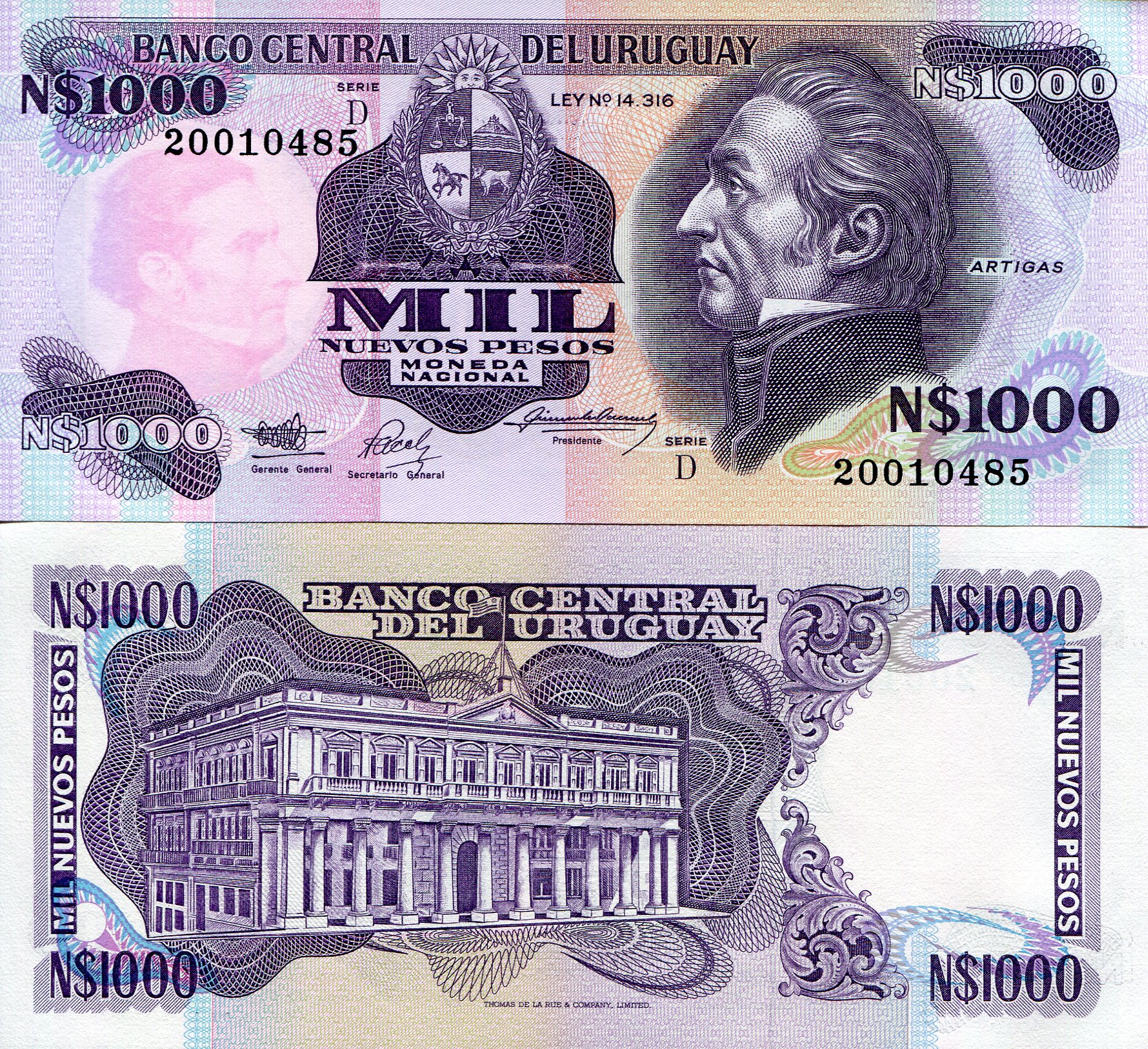 Uruguay  1,000 Pesos UNC pick #: 64Ab