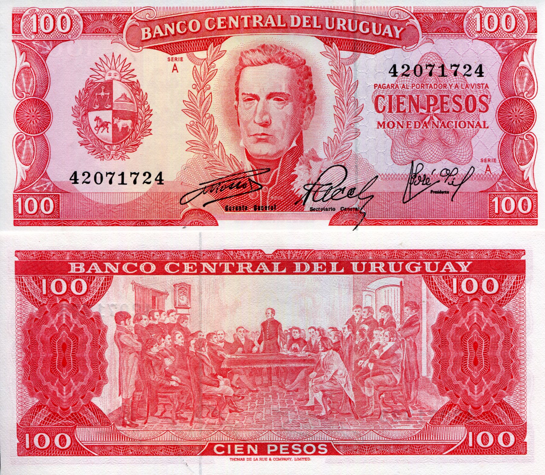 Uruguay  100 Pesos UNC pick #: 47f