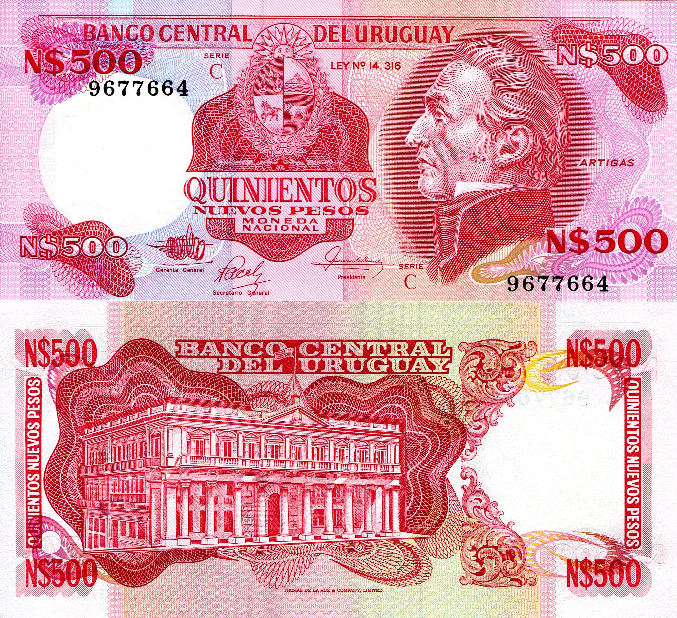 Uruguay  500 Pesos UNC pick #: 63c