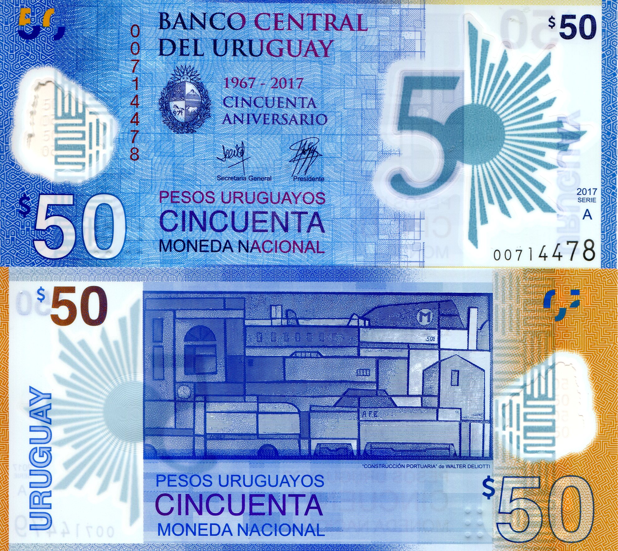 Uruguay  50 Pesos Uruguayos UNC pick #: 100a