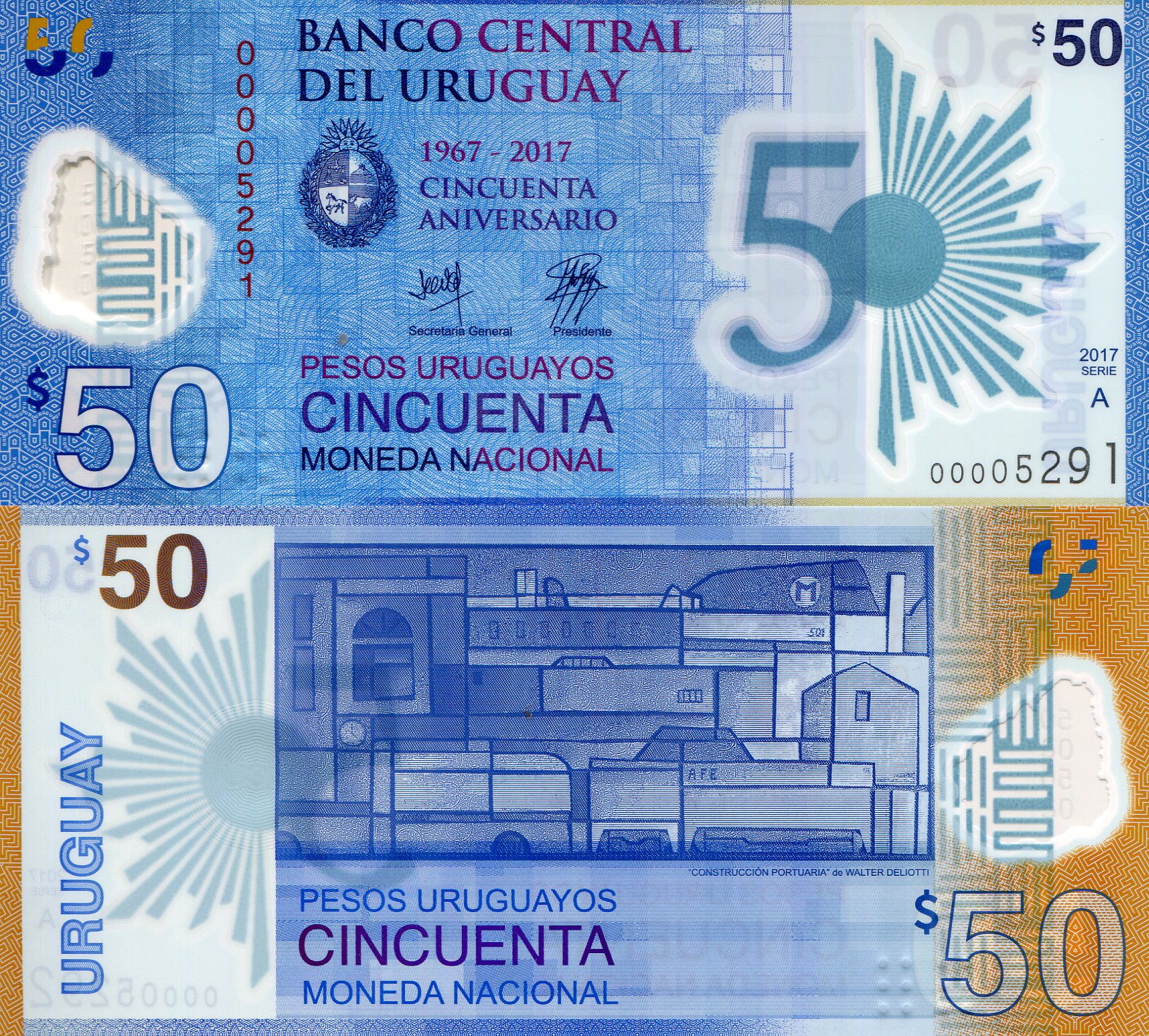 Uruguay  50 Pesos Uruguayos UNC pick #: 100a