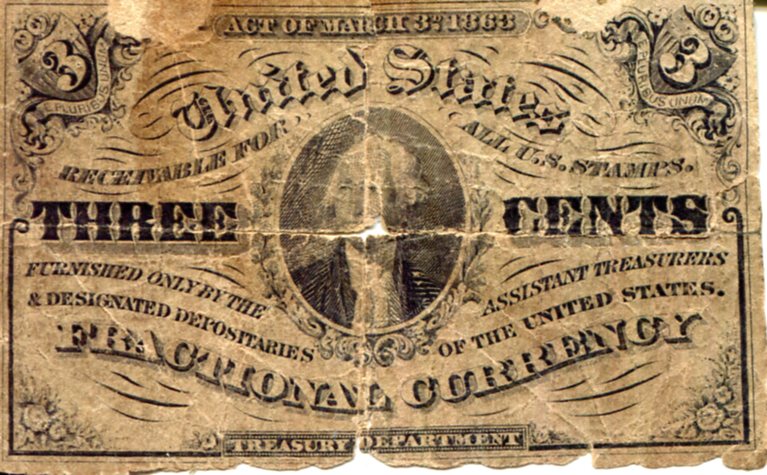 USA - Fractional Currency 3 Cents G/Fair (Center Hole See large scan) pick #: 105a (I believe)