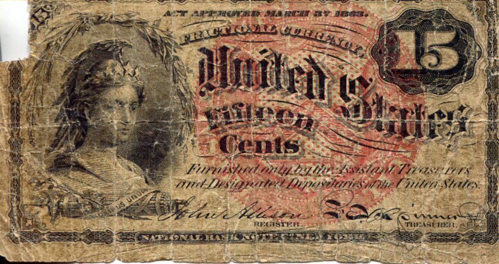 USA - Fractional Currency 15 Cents G/Poor (Piece missing) pick #: 116c (?)