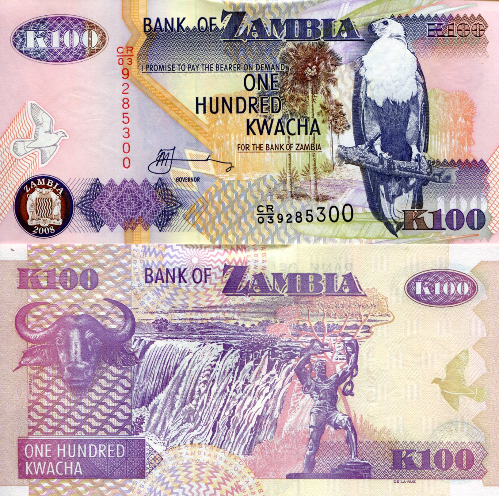 Zambia 100 Kwacha XF (top edge damage - crease) pick #: 38g