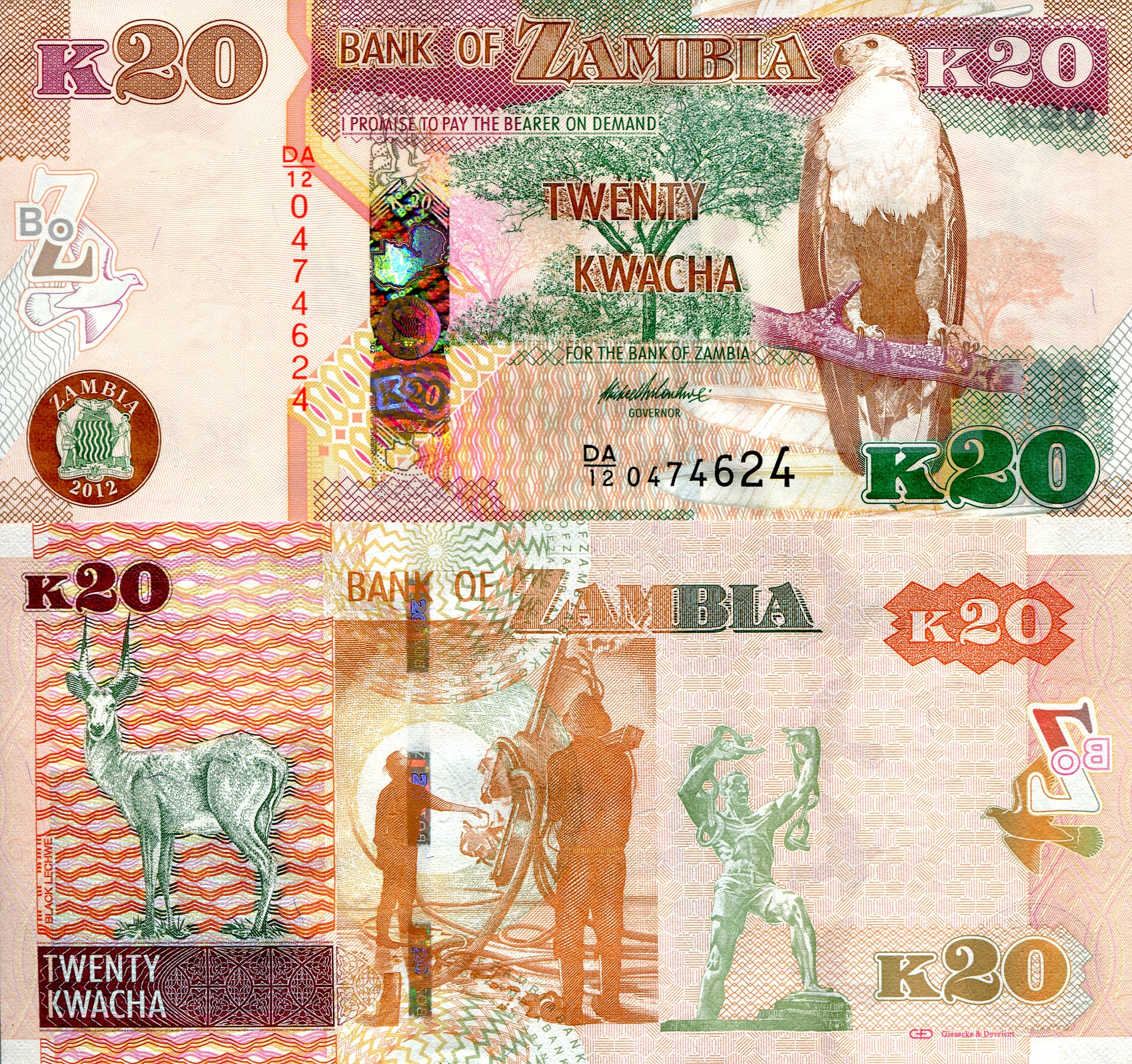 Zambia 20 Kwacha UNC pick #: 52a