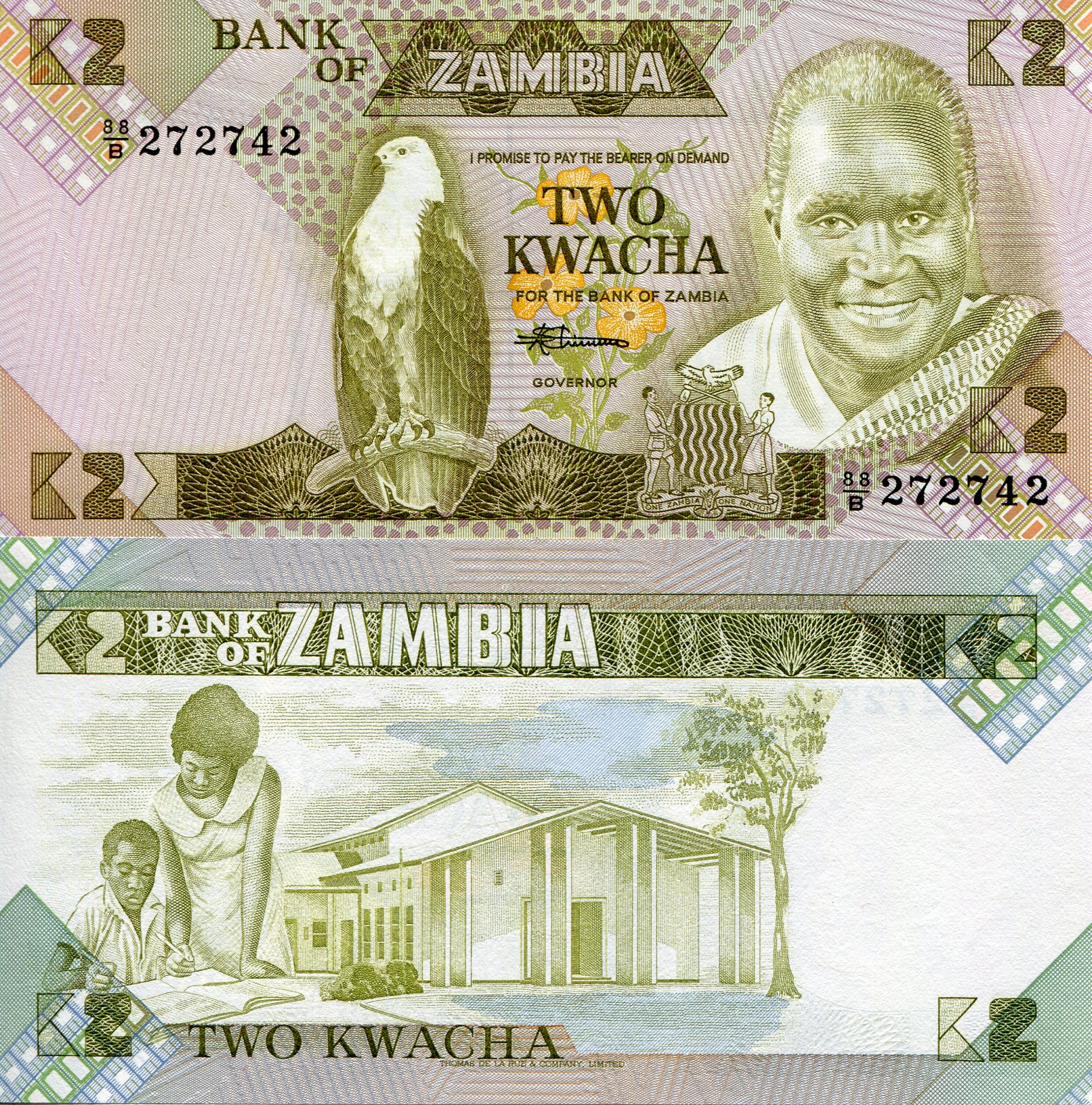 Zambia 2 Kwacha UNC pick #: 24c