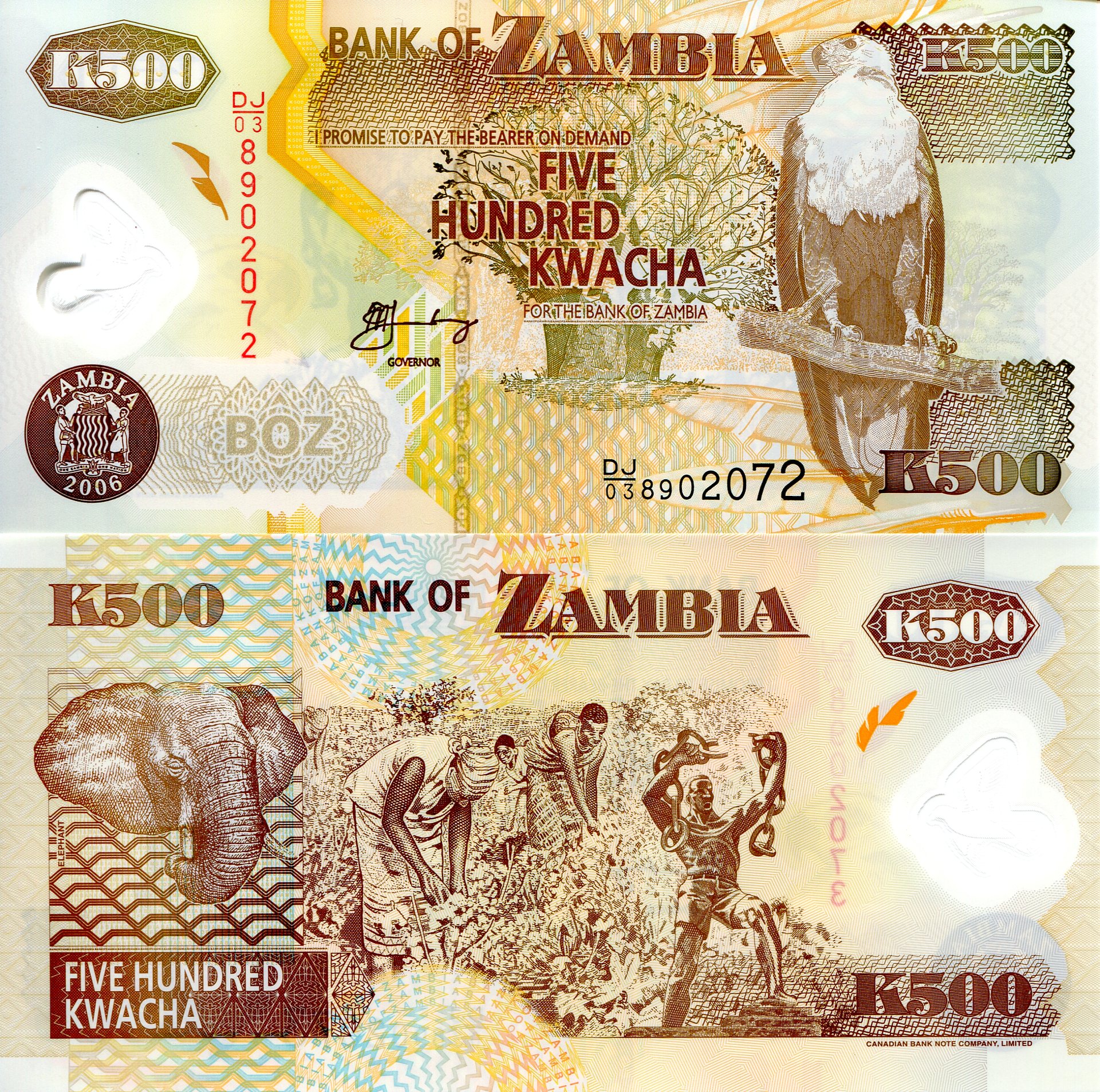 Zambia 500 Kwacha UNC pick #: 43e