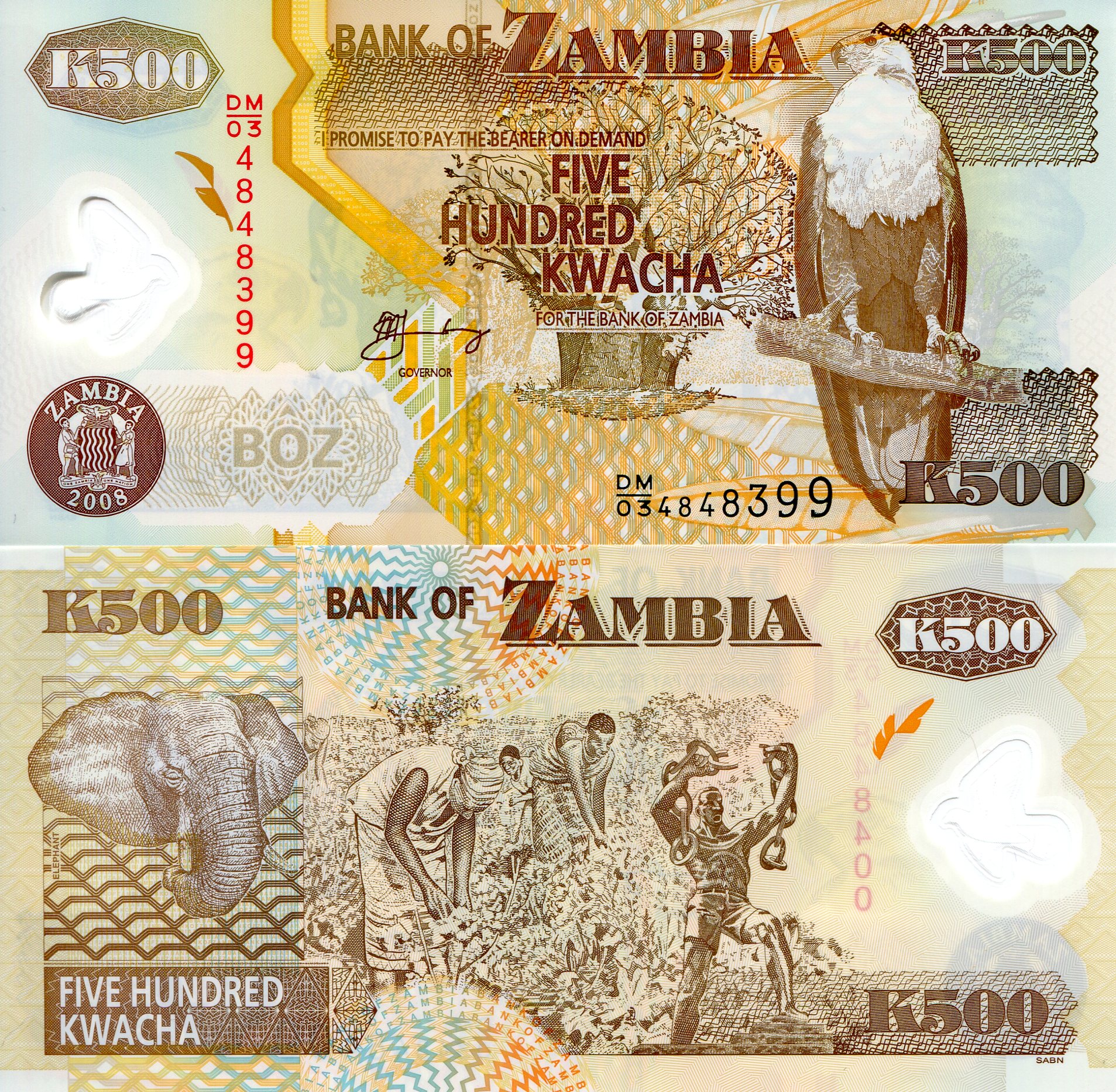 Zambia 500 Kwacha UNC pick #: 43f