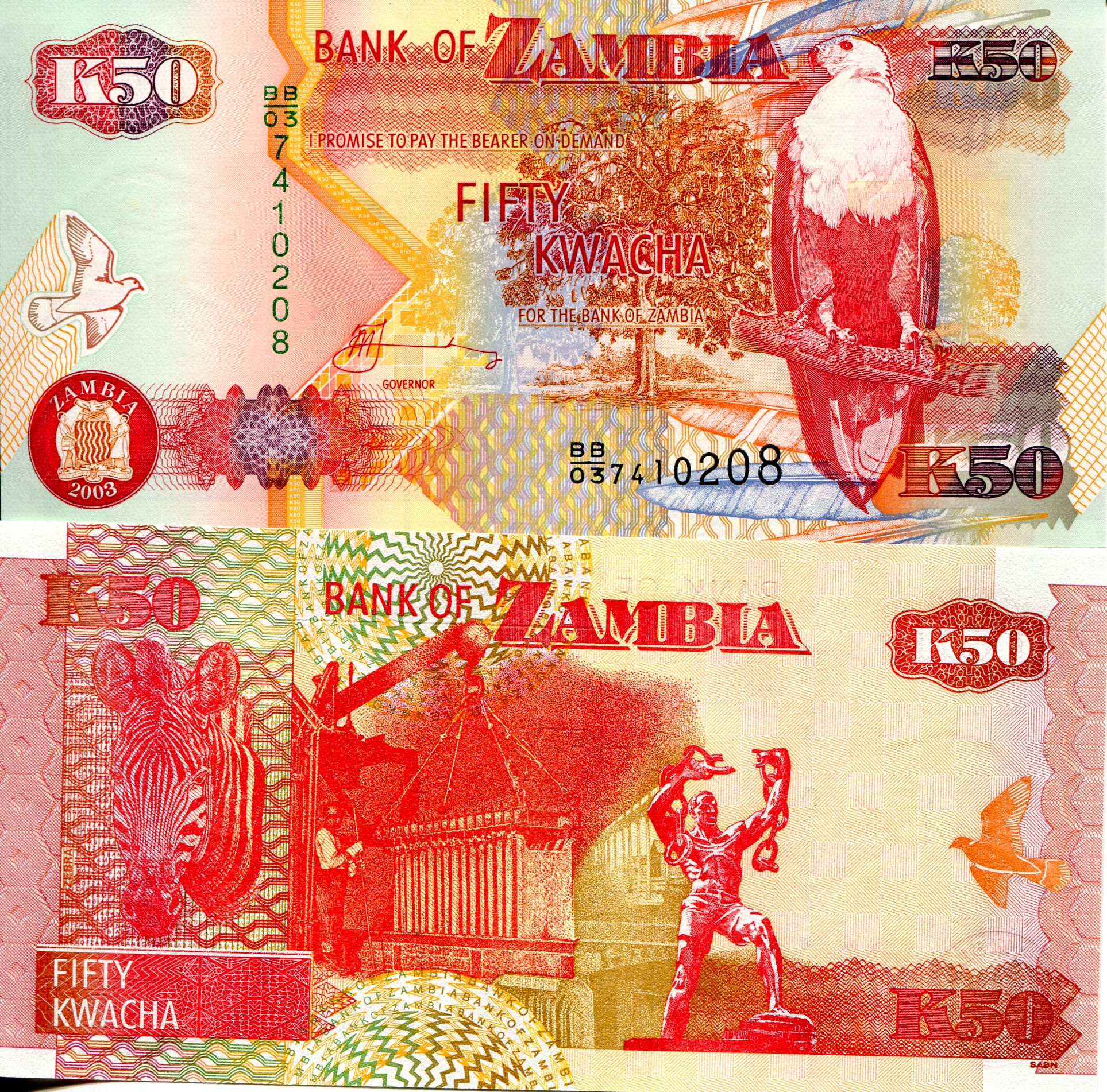 Zambia 50 Kwacha UNC pick #: 37d
