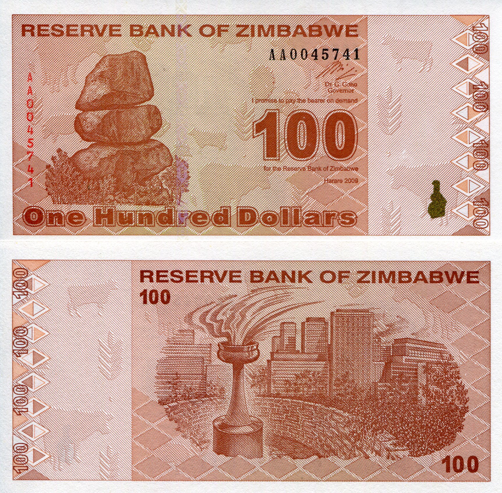 Zimbabwe 100 Dollars UNC pick #: 97