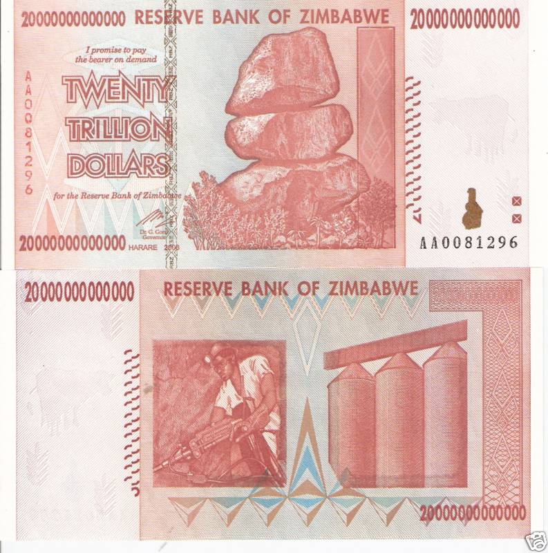 Zimbabwe 20 Trillion Dollars UNC pick #: 89