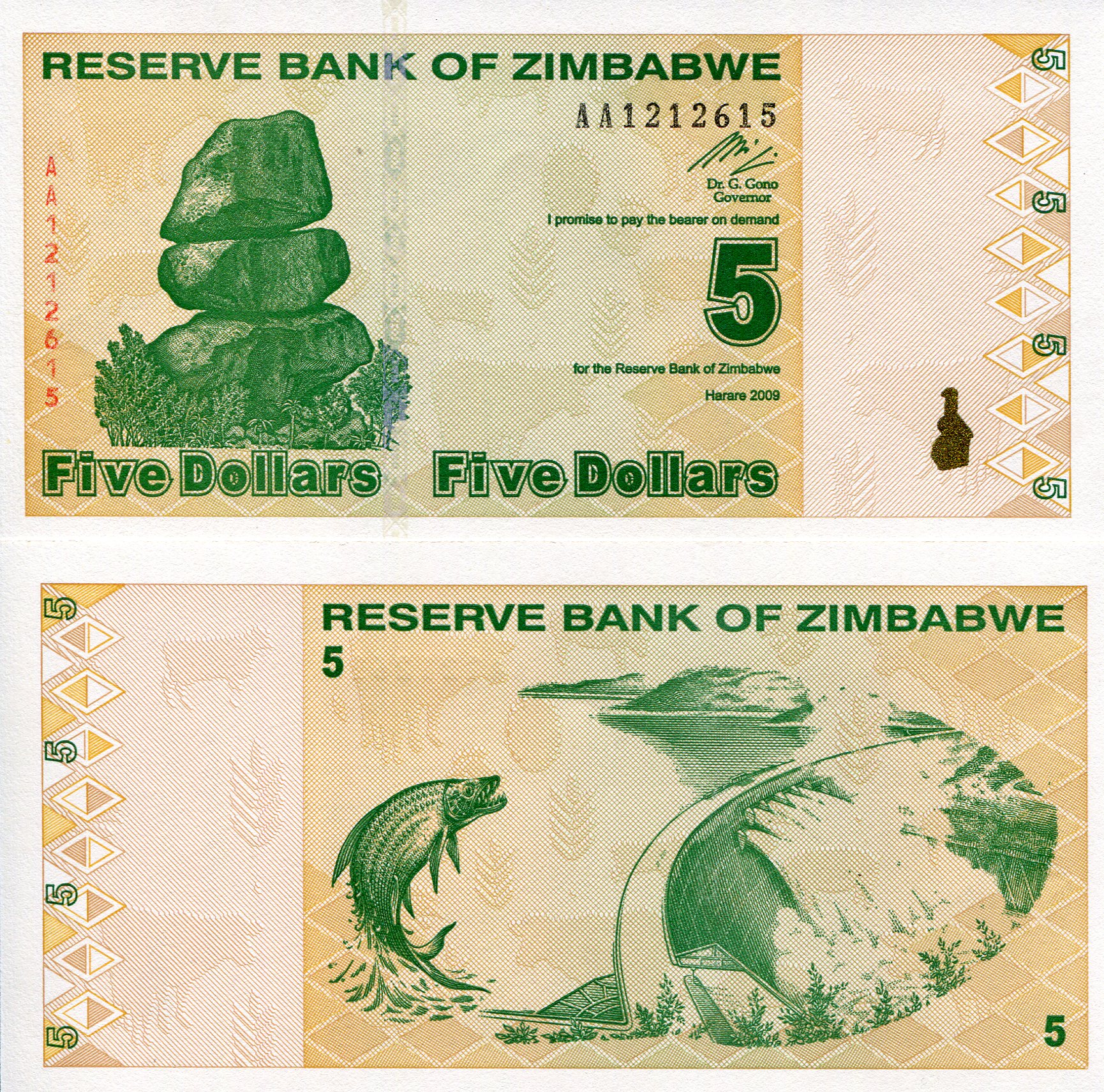 Zimbabwe 5 Dollars UNC pick #: 93