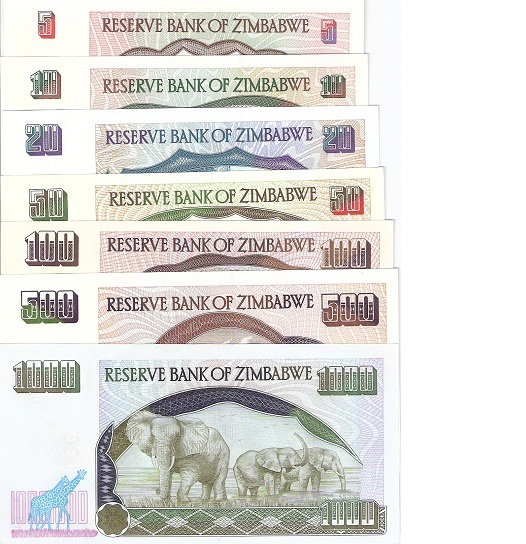 Zimbabwe 5-1000  Dollars UNC pick #: s5, 6, 7, 8, 9, 11, 12